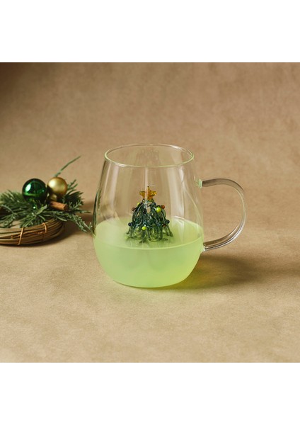 New Year Yılbaşı Green Pine Tree Cam Kupa 440 ml fiyatları