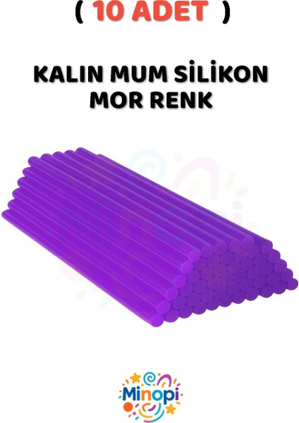 ( 10 Adet ) Sıcak Mum Silikon Kalın Mor Renk 11,3mm x 30 cm Mor Silikon Tabanca