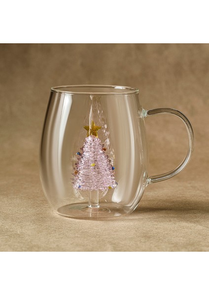 New Year Yılbaşı Pink Pine Tree Cam Kupa 440 ml