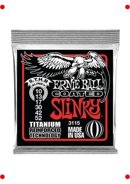 Ernie Ball Sıska Üst/ağır Alt Slinky Kaplamalı Titanyum Rps Elektro Gitar Telleri, Ölçü 10-52 modelleri