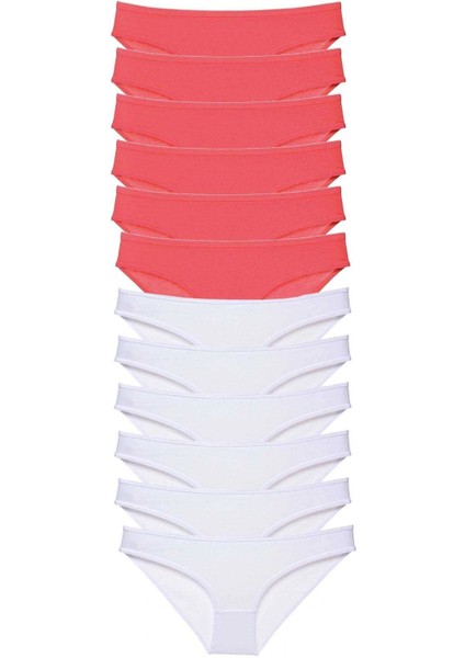 12 Adet Eko Set Likralı Kadın Slip Külot Fuşya Beyaz