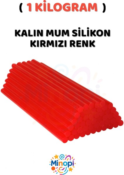 ( 1 Kilogram ) Sıcak Mum Silikon Kalın Kırmızı 11,3mm x 30 cm Kırmızı Silikon - 33 Adet