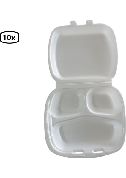 3 Gözlü Kapaklı Kullan-At Yiyecek-Saklama Kabı x 10 Adet