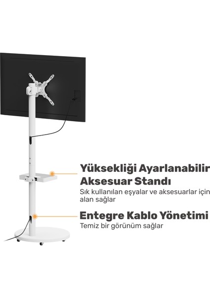 STD3822TWE 17"- 43" Vesa Tekerlekli Dikey/yatay Dönebilen Mobil Monitör/tv Standı fiyatları