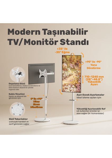 STD3822TWE 17"- 43" Vesa Tekerlekli Dikey/yatay Dönebilen Mobil Monitör/tv Standı modelleri