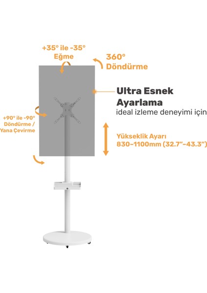 STD3822TWE 17"- 43" Vesa Tekerlekli Dikey/yatay Dönebilen Mobil Monitör/tv Standı fırsatları