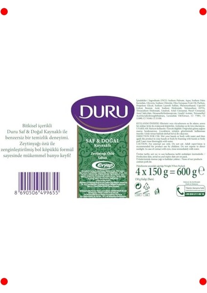 Saf ve Doğal Zeytinyağı Sabunu - 4X150 gr fiyatları