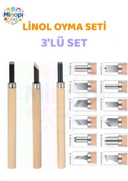 Linol Oyma Seti 3 Parça 1 Paket Linol Oyma Kesme Bıçak Seti 3 Bıçaklı Linolyum Baskı Ahşap Saplı