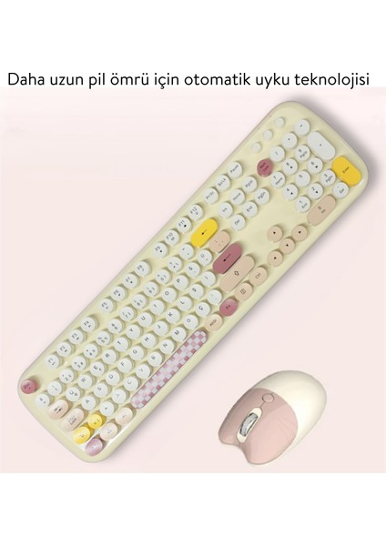 Kablosuz Klavye ve Mouse Set Renkli Sevimli 100 Tuşlu Pc Notebook Laptop Uyumlu Klavye ve Fare Ev Ofis Kullanımına Uygun Ingilizce Q Klavye fırsatları