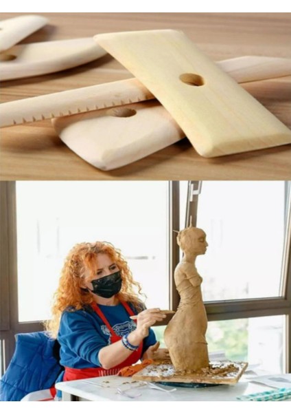 Yassı Ebeşuar 5 Li Paket Seramik Çömlek Kil Heykel Kazıyıcı Şekillendirme Aleti Ahşap Kil Modelleme modelleri