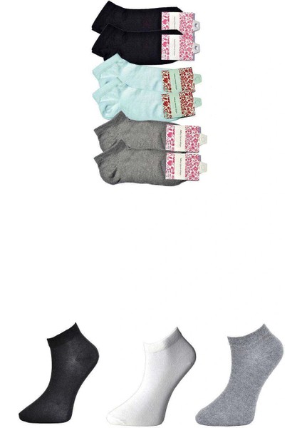 Siyah Gri ve Beyaz Kadın Bilek Çorap 6 Çift