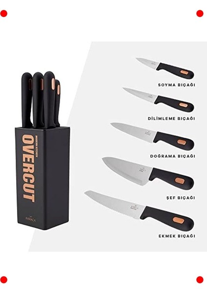 6 Parça Profesyonel Mutfak Bıçak Seti (Siyah)
