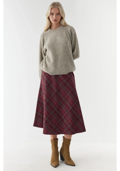 Kadın A-Form Kalın Midi Etek Kırmızı