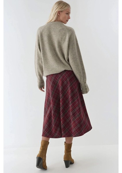 Kadın A-Form Kalın Midi Etek Kırmızı