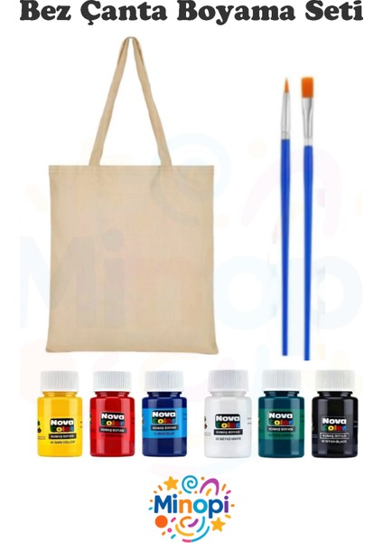 Bez Çanta Boyama Seti 6 Renk Kumaş Boyası Detay Fırçası Bez Torba
