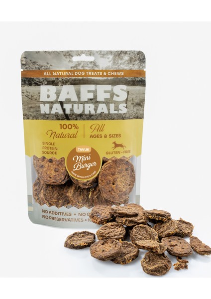 Baffs Naturals Tavuk Mini Burger %100 Doğal Köpek Ödül Maması 100 gr fiyatları