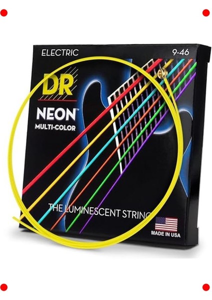 Neon Efektli Elektro Gitar Teli Siyah Set