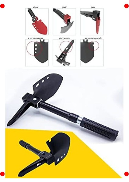 Katlanır Çok Fonksiyonlu Kamp Küreği Seti modelleri