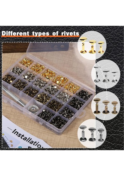 Deri Perçinler, 600 Adet Çok Renkli Çift Kapaklı Perçinler, Delikli Delgeç, Delme Aleti ve Kauçuk Çekiçli Deri Perçin Seti (Yurt Dışından) fiyatları