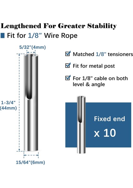 1/8 Inç Görünmez Kablo Korkuluk Terminali Mandal Ankraj Açısı, Paslanmaz Çelik Ayarlanabilir Kablo Korkuluk Donanımı 10 Adet (Yurt Dışından) modelleri