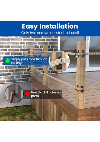 5'li Paket Siyah Dekoratif Halka Halat Destek Tutucuları Halat Çit Merdiven Güverte Korkuluk Duvara Monte Askı Tavan Kancası (Yurt Dışından) fırsatları