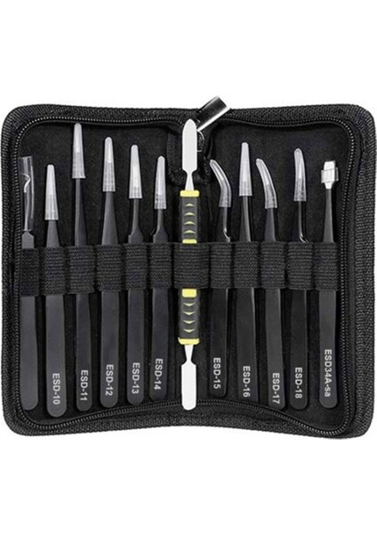 Cımbız 12 Parça Esd Cımbız Alet Seti Anti-Statik Manyetik Olmayan Paslanmaz Çelik Çok Standart Saklama Çantası ile (Yurt Dışından)