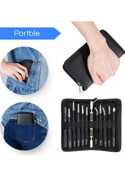 Cımbız 12 Parça Esd Cımbız Alet Seti Anti-Statik Manyetik Olmayan Paslanmaz Çelik Çok Standart Saklama Çantası ile (Yurt Dışından) modelleri