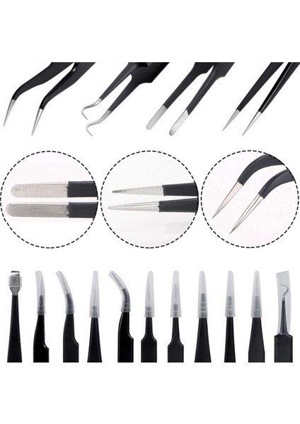 Cımbız 12 Parça Esd Cımbız Alet Seti Anti-Statik Manyetik Olmayan Paslanmaz Çelik Çok Standart Saklama Çantası ile (Yurt Dışından) fırsatları