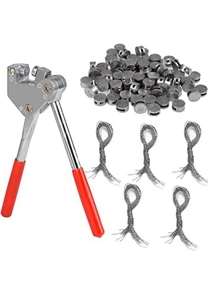 100 Adet Yuvarlak Kurşun Conta Fasulyesi 8mm Çap, 100 Adet Çelik Tel, 1 Adet Kırmızı Plastik Kaplamalı Saplı Sızdırmazlık Kıvırıcı (Yurt Dışından)