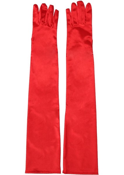 Kırmızı Renk Ekstra Lüks Parlak Uzun Boy Saten Eldiven