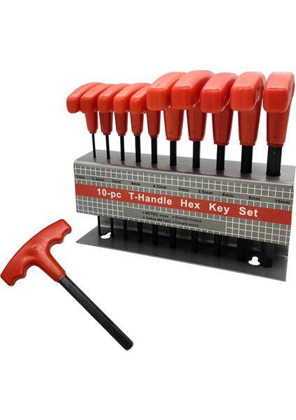 10 Parçalı Altıgen Anahtar Seti, Düz Başlı T Şeklinde Kırmızı Saplı H2-H10 Anahtar, Karartılmış Demir Çerçeve (Yurt Dışından) fiyatları