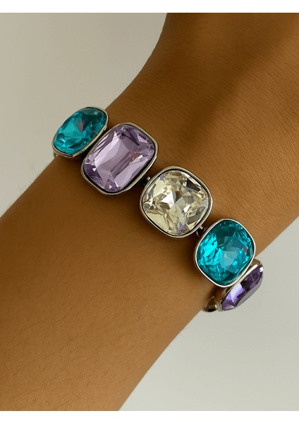 Mavi ve Mor Tonlarında Parlak Taşlı Şekilli Silver Ithal Bileklik fiyatları