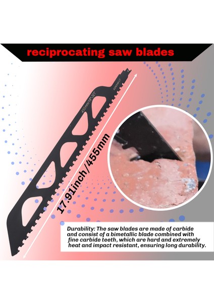 Gözenekli Beton, Elyaf Çimento ve Tuğla Kesmek Için Alternatif Hareketli Testere Bıçağı Karbür Tungsten Karbür 455MM/17,9 Inç (Yurt Dışından) indirimleri