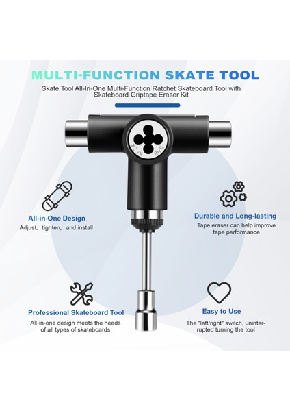 Skate Tool Entegrasyonu Çok Fonksiyonlu Ratchet Kaykay Aleti ve Kaykay Tutma Bandı Silgi Seti (Yurt Dışından) fırsatları