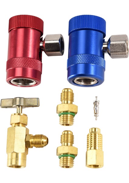 R1234YF Kendinden Sızdırmazlıklı Kutu Musluğu, R134A Tank Adaptörü ve R1234 Hızlı Bağlantı Elemanları Ile, Klima Refrigerants Mainfold Gösterge Seti Için (Yurt Dışından) modelleri