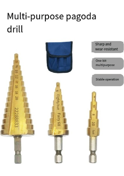 Pagoda Matkabı 4-12 4-20 4-32 Altıgen Saplı Düz Yuvalı Üç Parçalı Set Delik Raybası Kademeli Matkap Kademeli Matkap (Yurt Dışından) fiyatları