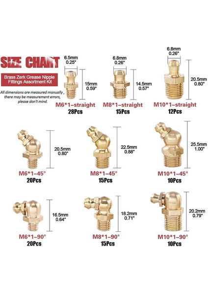 145 Parça Metrik Standart Pirinç Hidrolik Gres Bağlantı Parçası Çeşitleri Seti - Düz, 90 Derece, 45 Derece Açılı Zerk (Yurt Dışından) indirimleri