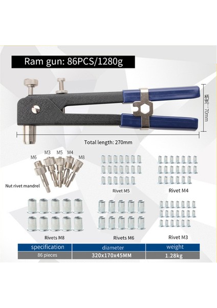86 Parçalı Perçin Pensesi Seti, Perçin Pensesi, Profesyonel Perçin Makinesi, Alet Kutusuyla Birlikte Ağır Perçin Somunu Makinesi (Yurt Dışından) fiyatları
