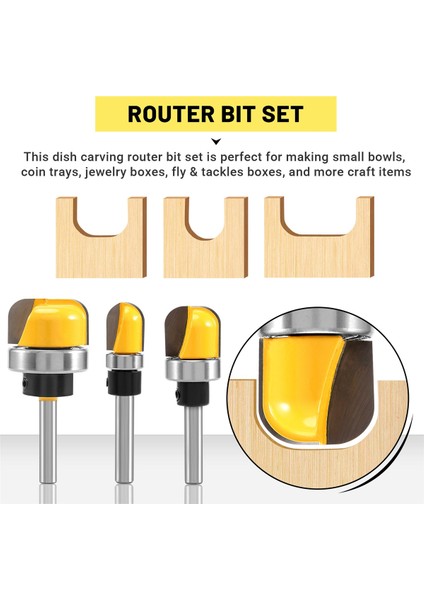 Adet 1/4 Inç Saplı Kase ve Tepsi Freze Ucu, Bilyalı Rulmanlı Kase ve Tepsi Şablon Freze Ucu Seti (Yurt Dışından) fırsatları