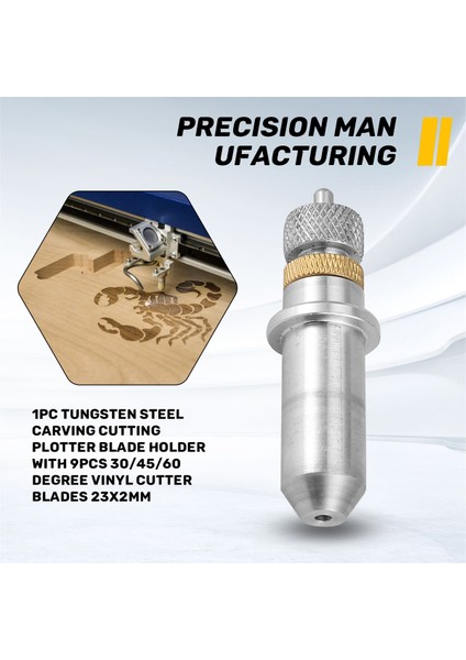 1 Adet Tungsten Çelik Oyma Kesme Plotter Bıçak Tutucu ve 9 Adet 30/45/60 Derece Vinil Kesici Bıçakları 23X2 mm (Yurt Dışından) indirimleri
