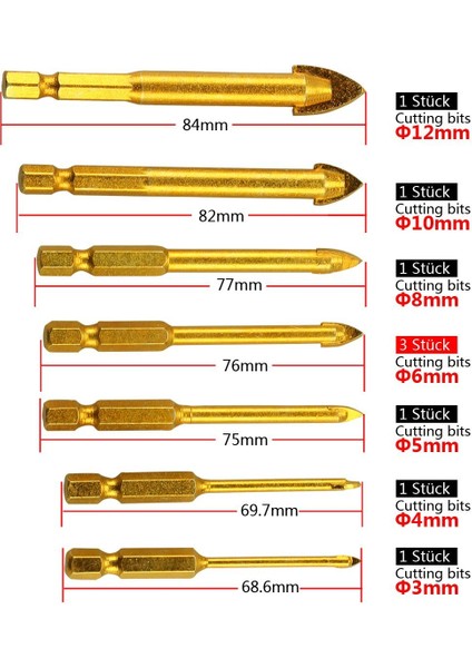 Parça Fayans Matkabı Seramik Matkap Seti Cam Matkap Ucu Seti Altıgen Fayans Matkap Seti Aynalar / Cam / Fayanslar Için Cam Fayans Delme Aleti - 3/4/5/6/8/10 / 12 mm (Yurt Dışından) modelleri