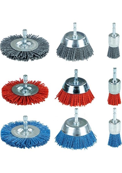 9'lu Naylon Filament Aşındırıcı Tel Fırça Tekerleği ve Bardak Fırça Seti (Yurt Dışından)