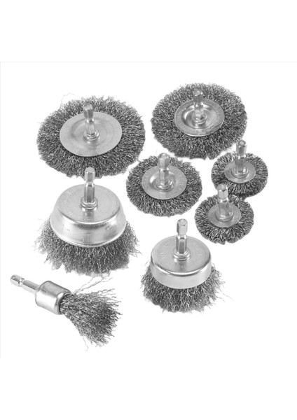 8 Parça Tel Fırça Tekerleği Bardak Fırça Seti 1/4 Inç Altıgen Şaft (Yurt Dışından)