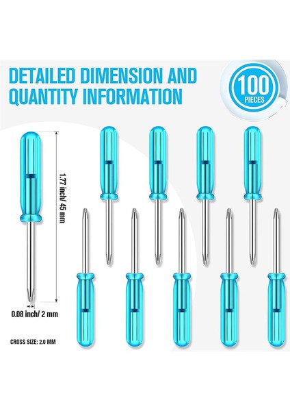 100 Adet Mini On Başlı Tornavida, 2,0 mm On Başlı Tornavida Başlığı 45 mm Uzunluk (Yurt Dışından) modelleri