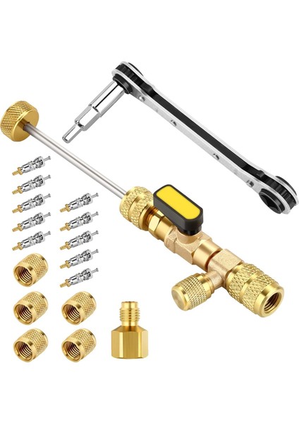 Altıgen Uç Adaptörü ile Vana Çekirdeği Sökme Aleti ve Hvac Servis Anahtarı Seti, Sae 1/4 ve 5/16 Port Boyutu, 10 Adet Vana Çekirdeği Et (Yurt Dışından)