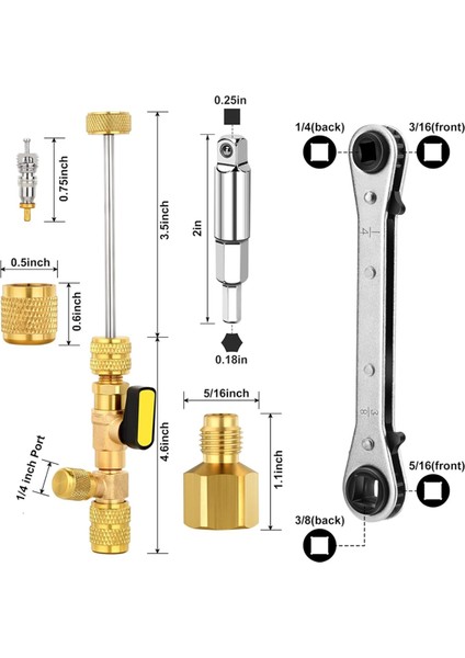 Altıgen Uç Adaptörü ile Vana Çekirdeği Sökme Aleti ve Hvac Servis Anahtarı Seti, Sae 1/4 ve 5/16 Port Boyutu, 10 Adet Vana Çekirdeği Et (Yurt Dışından) fırsatları