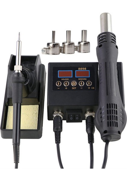 8898 Sıcak Hava Lehim Sökme Istasyonu 750W Çift Dijital Ekranlı 2'si 1 Arada Sıcaklık Kontrollü Lehimleme Istasyonu Ab Fişi (Yurt Dışından)