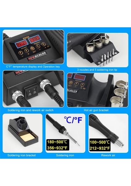 8898 Sıcak Hava Lehim Sökme Istasyonu 750W Çift Dijital Ekranlı 2'si 1 Arada Sıcaklık Kontrollü Lehimleme Istasyonu Ab Fişi (Yurt Dışından) modelleri