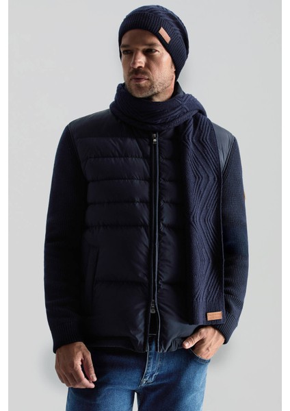 Merino Yün Kaşmir Karışım Desenli Lacivert Atkı