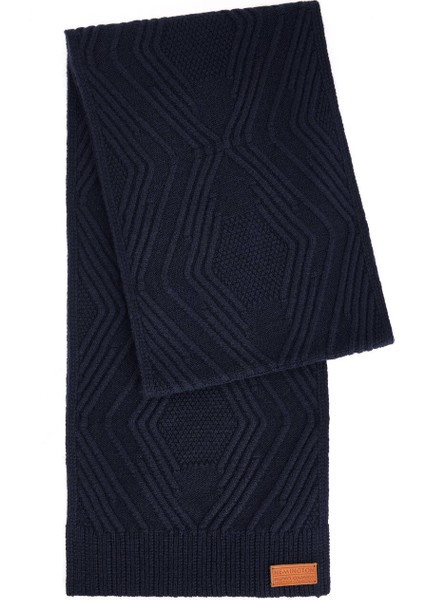 Merino Yün Kaşmir Karışım Desenli Lacivert Atkı fırsatları